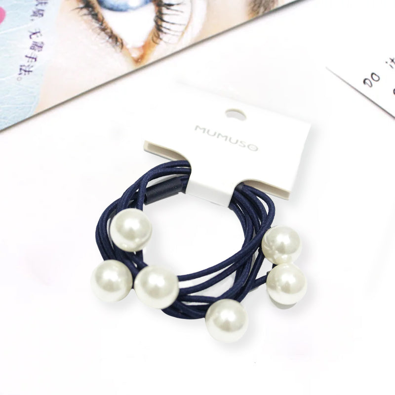 Mumuso Hair Tie with Pearl Design - Blue