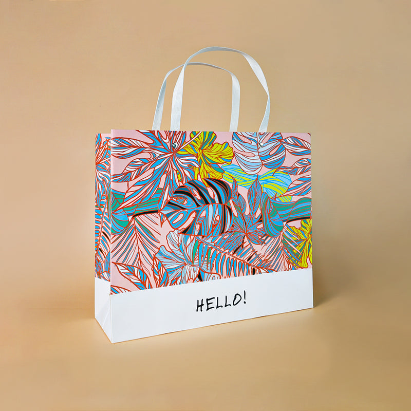 Mumuso Beautiful Rectangular Gift Bag with Red Rainforest Design - Medium