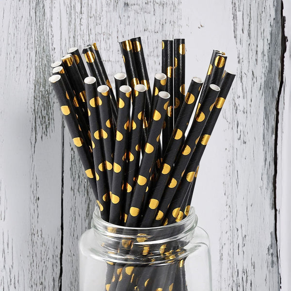 Disposable Straw With Gold Dots