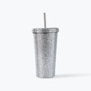 Mumuso Diamond-Encrusted Thermos Cup - Silver