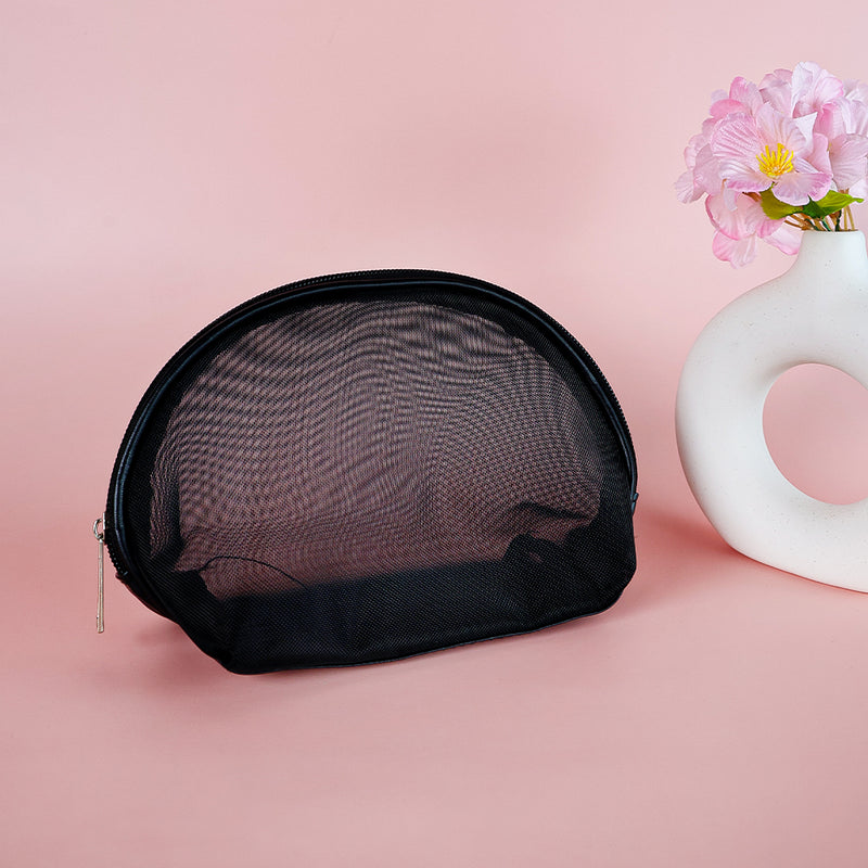Mumuso Semicircular Mesh Makeup Bag - Black