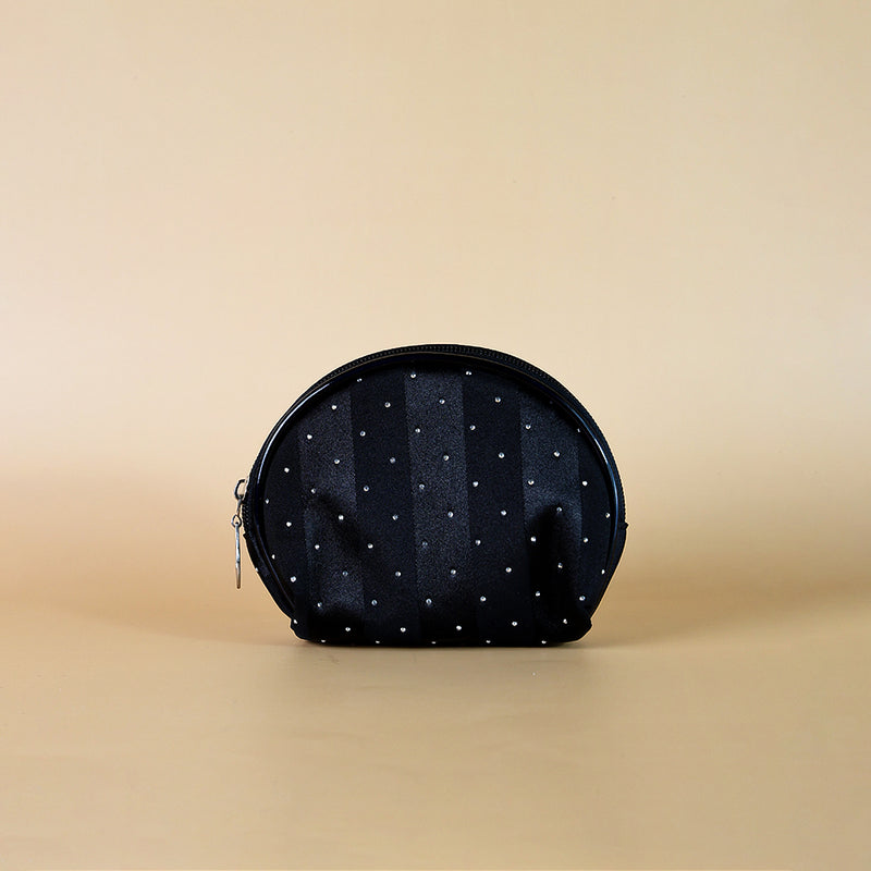 Mumuso 3pc set of Transparent Shell Shaped Makeup Bags with Diamond Dotting - Black