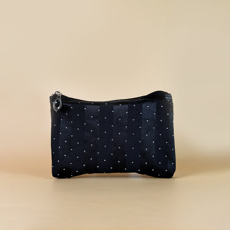 Mumuso 3pc set of Transparent Shell Shaped Makeup Bags with Diamond Dotting - Black