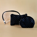 Mumuso 3pc set of Transparent Shell Shaped Makeup Bags with Diamond Dotting - Black