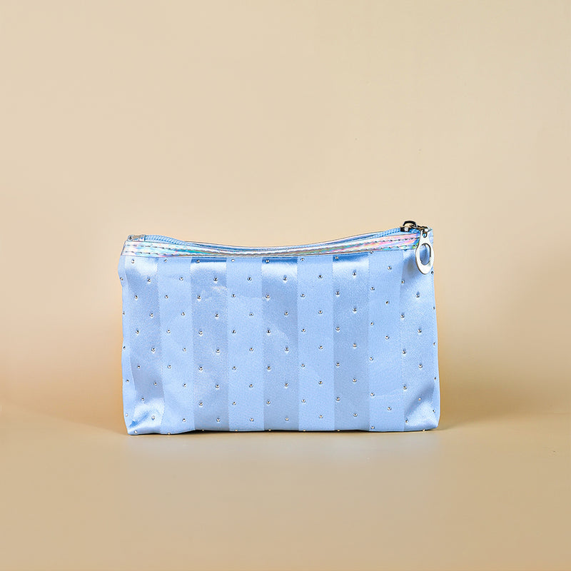 Mumuso 3pc set of Transparent Shell Shaped Makeup Bags with Diamond Dotting - Blue