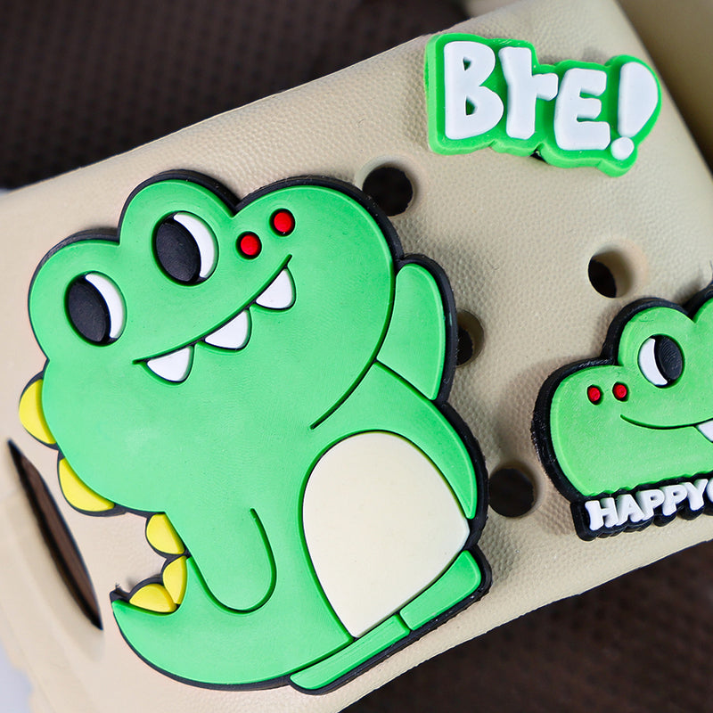 Mumuso Children's Boys' Hole Punched Dinosaur Slippers - Khaki (26-27)