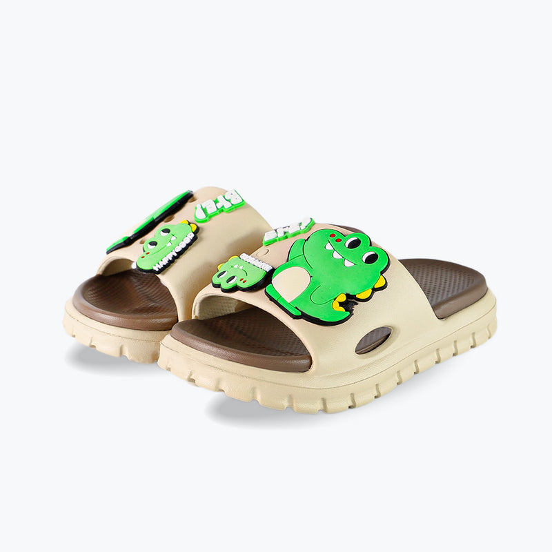 Mumuso Children's Boys' Hole Punched Dinosaur Slippers - Khaki (26-27)
