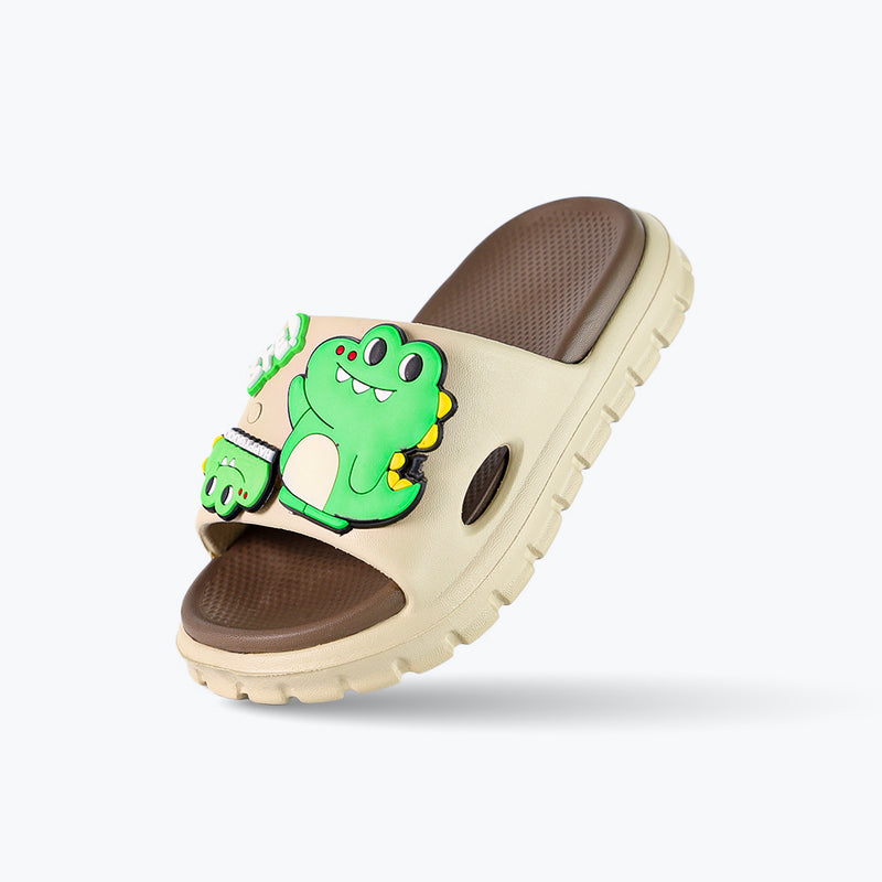 Mumuso Children's Boys' Hole Punched Dinosaur Slippers - Khaki (26-27)