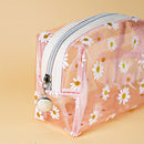 Mumuso Transparent Cosmetic Bag With Daisy Flower Printed Design - Pink