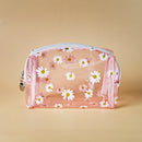 Mumuso Transparent Cosmetic Bag With Daisy Flower Printed Design - Pink