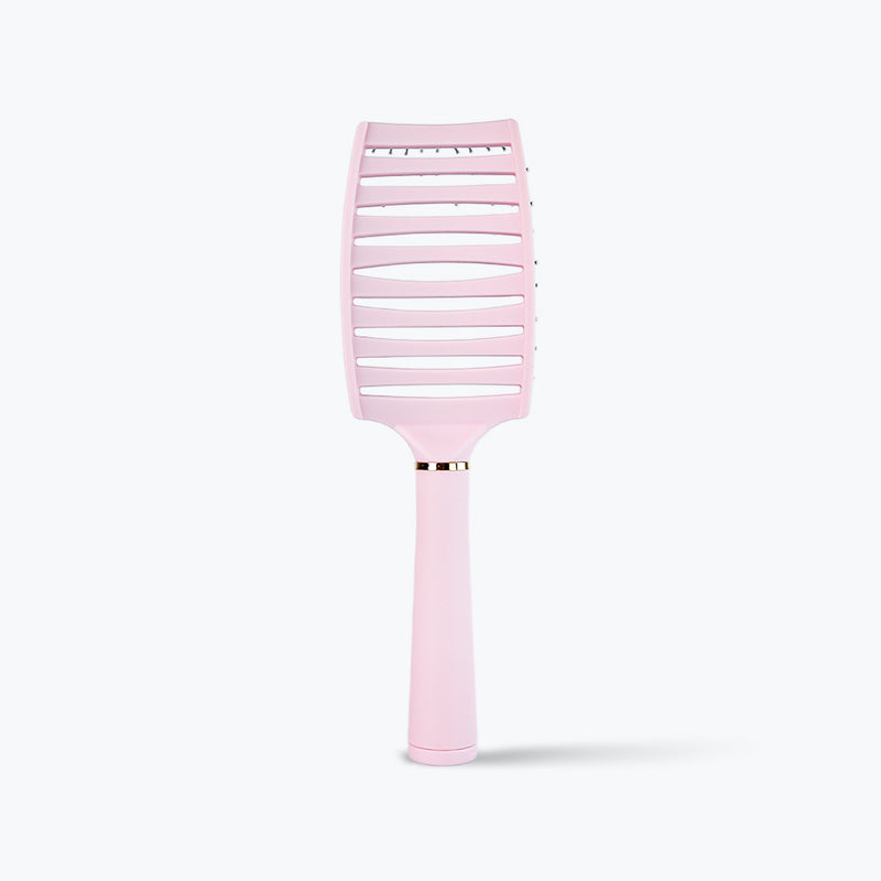 Mumuso Hollowed Out Detangling Hair Brush with Cleaning Scraper - Pink