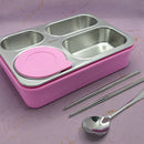 Mumuso 4-Compartment Stainless Steel Lunch Box with Soup Bowl  - Cute Cat (Pink)