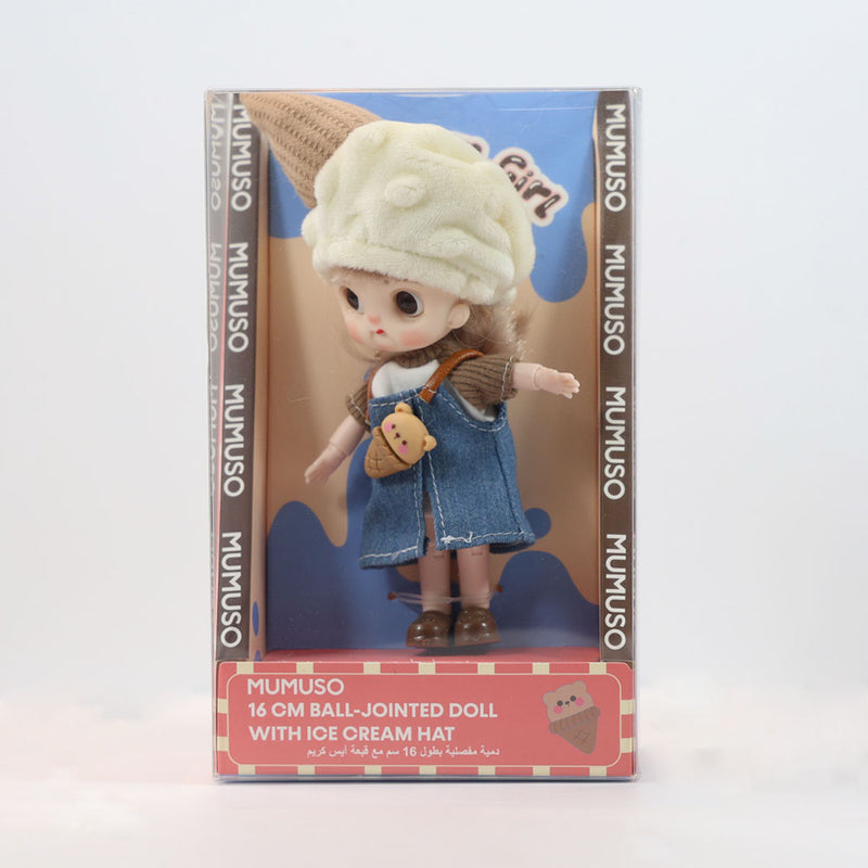 Mumuso 16 Cm BallJointed Doll With Ice Cream Hat (Brown)