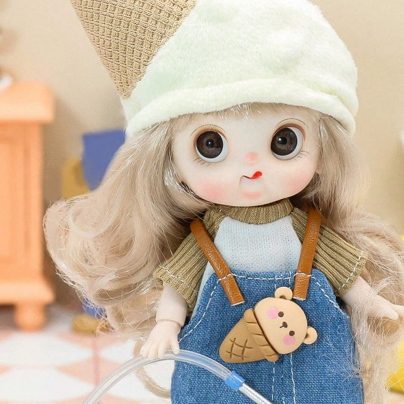 Mumuso 16 Cm BallJointed Doll With Ice Cream Hat (Brown)