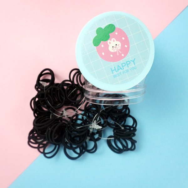 Mumuso Elastic Hair Bands on a Rhombic Bottle 100 pcs - Black