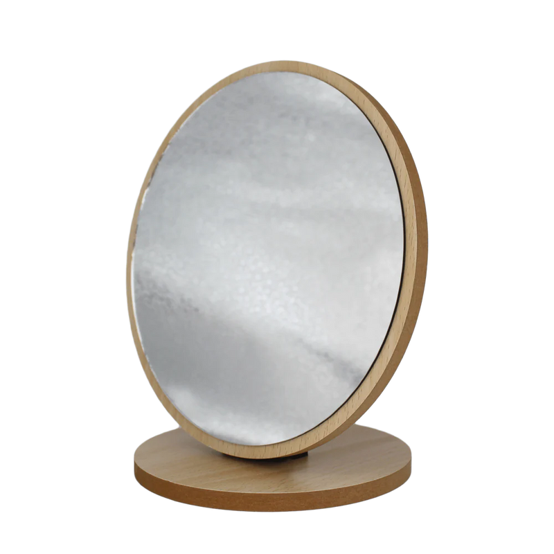 Mumuso Wooden Base & Frame Round Folding Mirror