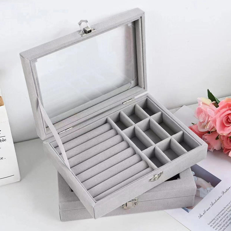 Mumuso Nine-Grid Jewelry Box-Grey