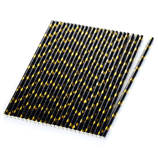 Mumuso Disposable Straw With Gold Dots Design - Black