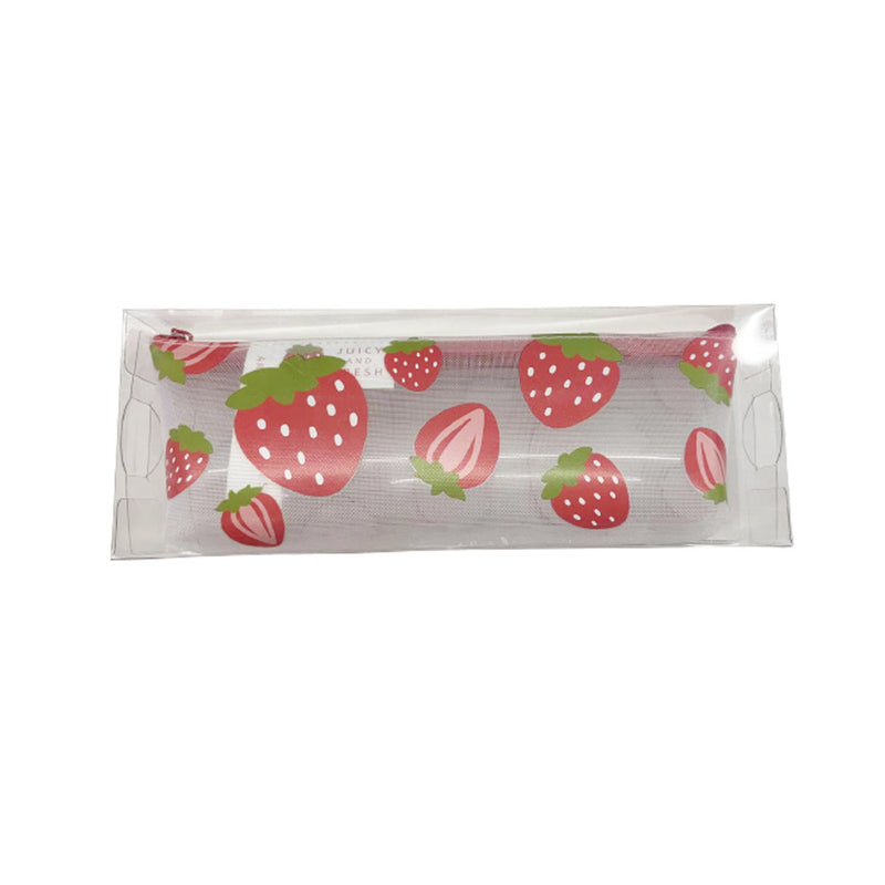 Mumuso Trapezium Pencil Case Transparent - Strawberry