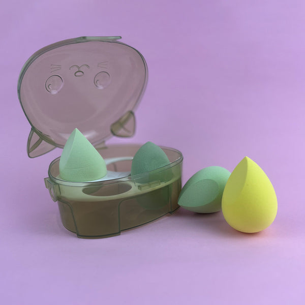 Mumuso Kitten Storage Box Powder Puff, 4pcs