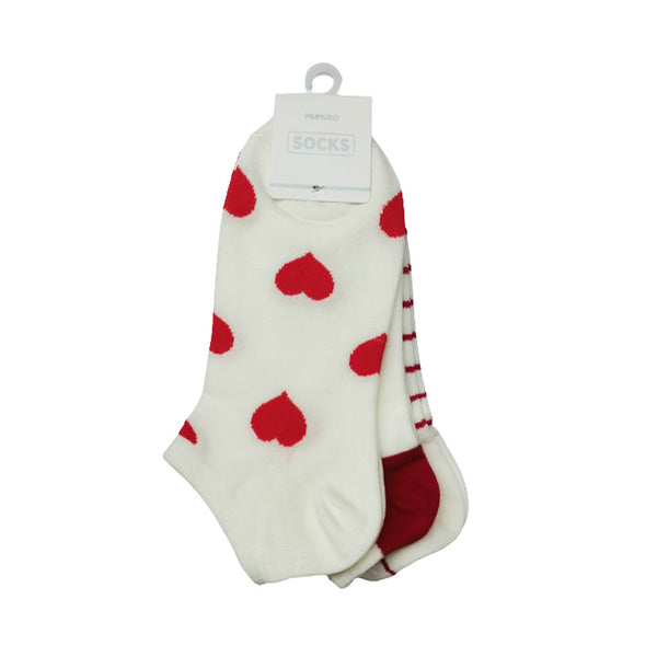 Mumuso Women Heart & Stripe Low-Cut Socks, 3 Packs